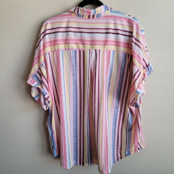 Eden & Olivia Womens Blouse Plus Size 2X Button Front Multicolor Stripes Pockets - Picture 7 of 9
